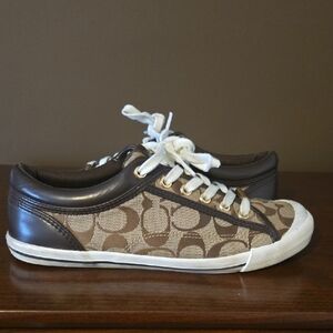 Coach Tan and Brown Signature Canvas Sneakers Size 8